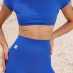 Calça legging fitness Moove royal de cintura alta - detalhe da modelagem