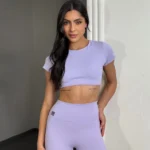 Short fitness feminino Moove lavanda de cintura alta - vista frontal