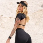 Top fitness feminino Serena em tecido Moove preto - vista das costas